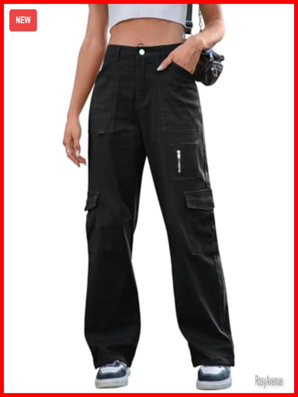High Waist Wide Leg Cargo Pants Women 7 Pockets Stretchy Drawstring Baggy Y2K